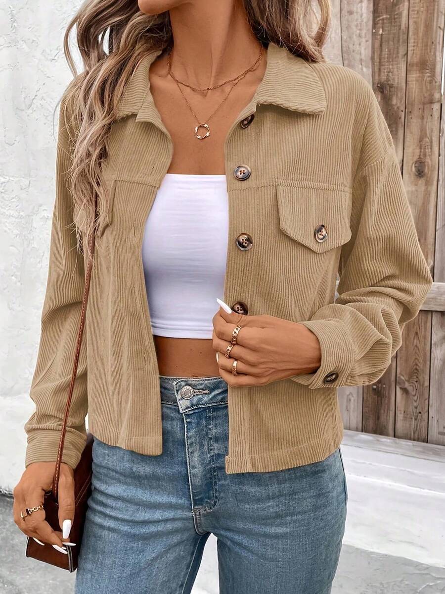 2025 Autumn/Winter Korean-Style Warm And Fashionable Coat, Corduroy Coat That Is Versatile And Suitable For Daily Wear, Elegant Appearance - 杏色 - 查看 1