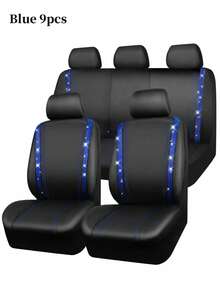 9PCS/4PCS Leather Bling Diamond Car Seat Covers Full Set - Waterproof Anti-Slip Rhinestone Automotive Covers, Universal Fit For Car/SUV/Sedan/Van, Airbag Compatible With Rear Zipper Design 9PCS Includes: 2 Front Seat Covers + 1 Backrest Cover + 1 Back Seat Cover + 5 Headrest Covers, 4PCS Includes: 2 Front Seat Covers + 2 Headrest Covers - 款式A - 查看 17