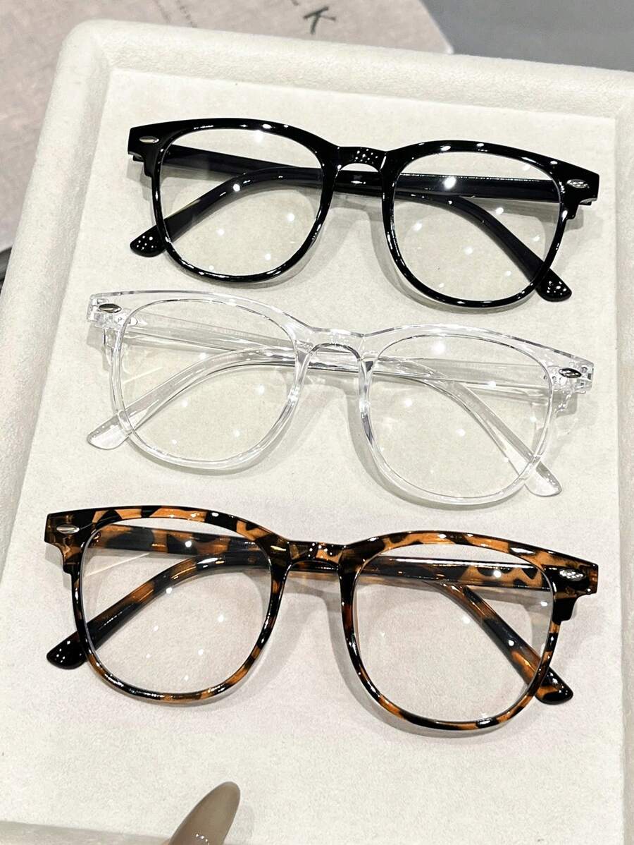 3副塑料豹纹和几何图案全框轻便透明眼镜，适合日常生活、办公、阅读、看电视、玩游戏，是送给女士的理想礼物，适合所有脸型。