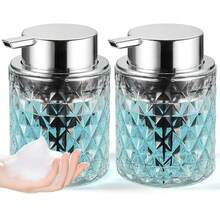 Modern Diamond-Cut Glass Foaming Soap Dispenser With Silver Pump, Refillable Bathroom Hand Wash Bottle, Thick Glass Base & Wide Mouth Design