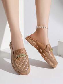 2025 New Metal Buckle Fashionable Solid Color Dress Shoes & Mules - Brown - View 5