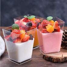 100/50/40/30/20/10pcs Dessert Cups, Transparent Mini Plates, With/Without Lids Mousse Cups For Tiramisu, Pudding, Mousse, Snacks, Party Supplies, Food Containers - Transparent - View 2