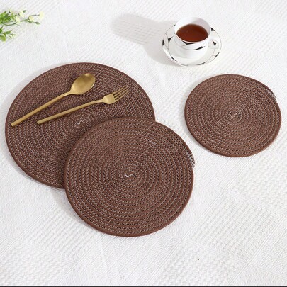 Tấm lót bàn ăn tròn dệt, phong cách tối giản, tấm lót bảo vệ bàn ăn