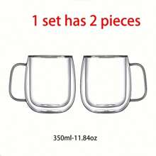1-2-4 件套，350ml/250ml 简约透明双层玻璃杯，隔热时尚，带手柄，适合咖啡、果汁，多用途使用，适合返校