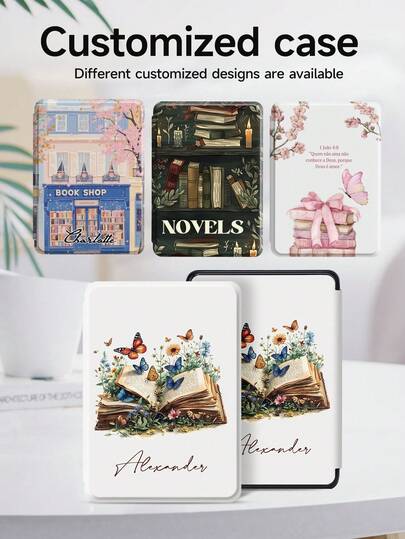 Ayotu 1 pezzo Custodia protettiva personalizzata con testo del nome, compatibile con Kindle Paperwhite 6 2024 (7 pollici) / Kindle 11a generazione (2024) 6 pollici, Kindle 10a generazione (2019), Clara Bw, custodia protettiva per e-reader con design libreria vintage, accessori Kindle, copertina Kindle, funzione auto sleep/wake, materiale in pelle confortevole, design magnetico, anti-caduta, adatto come regalo per compleanni/festività