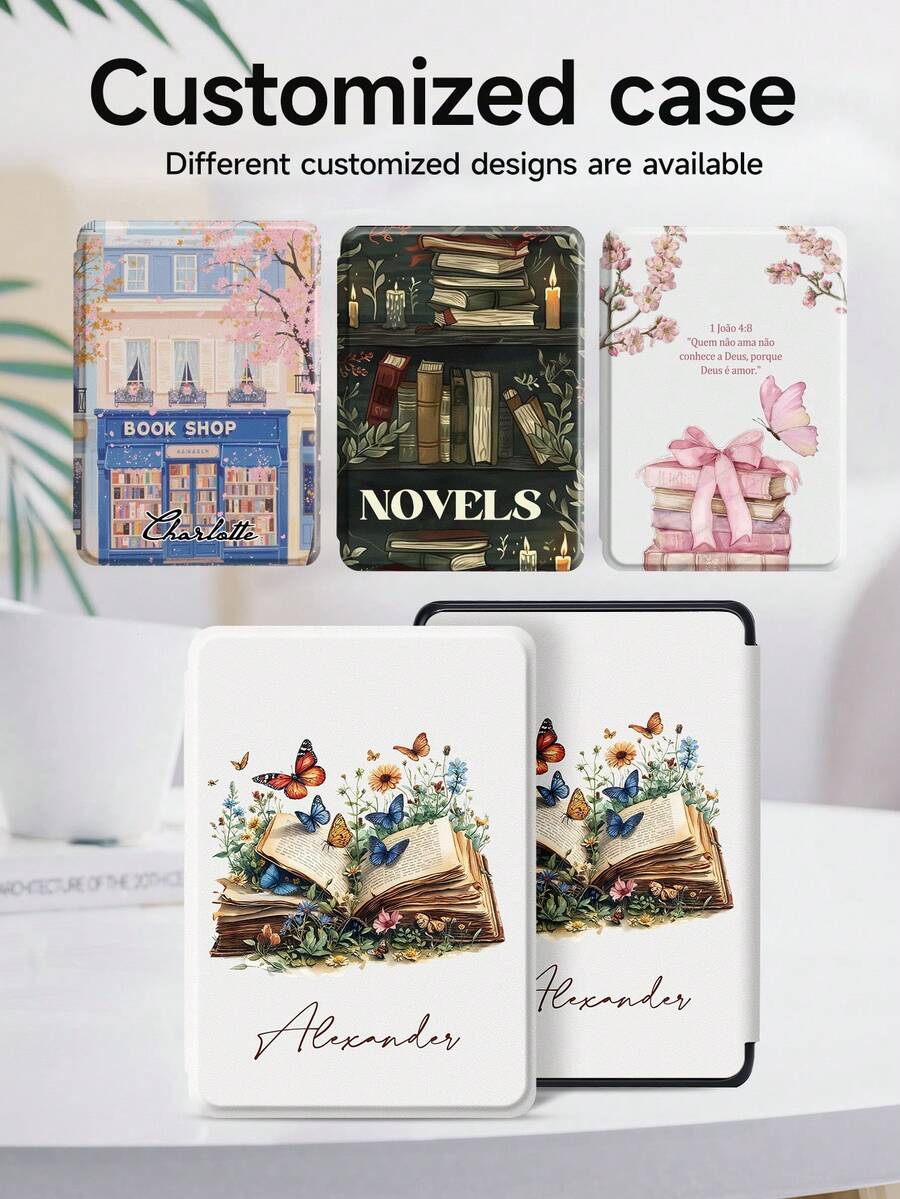 Ayotu 1pc Customized Name Text Design Protective Case, Compatible With Kindle Paperwhite 6 2024 (7 Inch) / Kindle 11th Gen (2024) 6 Inch, Kindle 10th Gen (2019), Clara Bw, Vintage Bookshelf Design E-Reader Protective Case, Kindle Accessories, Kindle Protective Case, Auto Sleep/Wake, Comfortable Material, Magnetic Design, Anti-Drop, Suitable As Birthday/Holiday Gift. - Multicolor - View 1