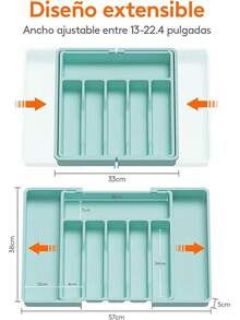 Caja de almacenamiento de vajilla, bandeja retráctil para vajilla, bandeja de vajilla para cajón de cocina, caja de almacenamiento compacta ajustable para vajilla, cuchara, tenedor, cuchillo, tamaño, negro - Turquesa - Ver 6