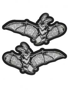1 Pair Of Black & White Bat Patches – Punk & Gothic Style Embroidered Patches, Ideal For Decorating Jackets, Hats, Or Bags. Iron-On/Sew-On Design Available. - 彩色 - 查看 10