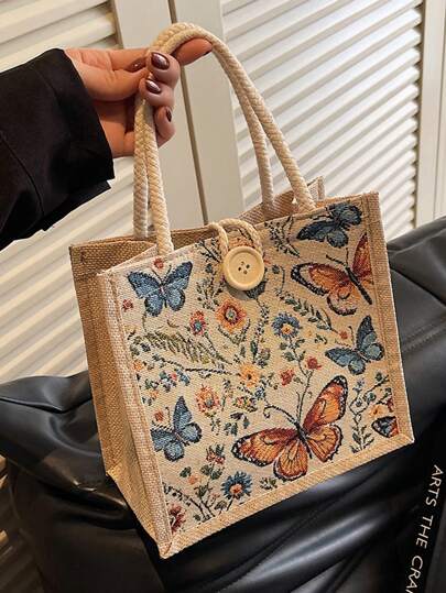 Bolsas de lona con estampado floral, bolsas de compras reutilizables y multifuncionales de moda para mujeres, bolsas de compras, bolsas de almuerzo, bolsas de regalo para reuniones anuales, se puede diseñar de forma sencilla y elegante, bolsas de regalo para damas de honor y bodas, estudiantes, regreso a la escuela y regalos para maestros, muy adecuadas para necesidades promocionales de regalos, ferias comerciales, la superficie se puede estampar, bordar o estampar en caliente.