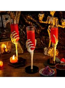 80ml Vintage Black Pedestal Cup Desktop Decor, Halloween Decoration Props. Halloween Pedestal Cup With Ghost Skeleton Hand Plastic Champagne Glass For Decoration And Haunted House