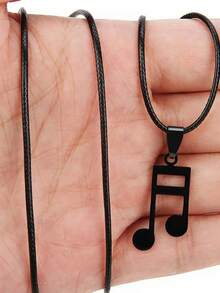 1pc Men's Music Note Pendant Necklace, Suitable For Everyday Wear - Black - View 3