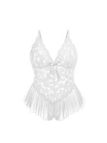 Combinaison-pantalon en dentelle sexy Lingerie pour femmes Robes de nuit Robe de nuit avec garniture en dentelle Femmes Chemises de nuit Tenues de boudoir