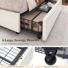 Full/Queen/King Size Storage Bed Frame With Headboard, Bookcase Shelf Design With 4 Drawers And Built-In Charging Station, Modern Platform Bed, No Box Spring Required, White - Xem 8