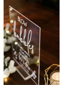 1pc Blow Bubbles Of Well Wishes For The New Mr And Mrs Clear Glass Look Acrylic Wedding Sign, Wedding Decor,Sendoff,Wedding Signs,Wedding Items,Wedding Party Supplies,Weddingessentials,Wedding Supplies,Wedding Decorations