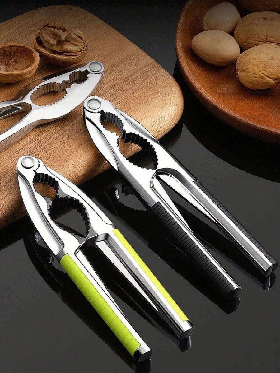 1pc Stainless Steel Nutcracker And Nut Opener, Multi-Function Tool Pliers - With 2 Clamping Hole Sizes - Easily Crack Walnuts, Hazelnuts, Macadamia Nuts, Chestnuts, Almonds, Brazil Nuts And Other Nuts, Non-Slip Handle