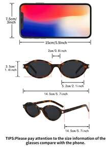 1 pereche de ochelari de soare vintage pentru femei, cu ramă ovală din PC și imprimeu leopard, stil stradal, podium - Multicolor - Vizualizare 4