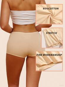 4 piezas/Pantalones cortos tipo bóxer cómodos y casuales de tela de punto elástica media de color liso para mujer, multicolor