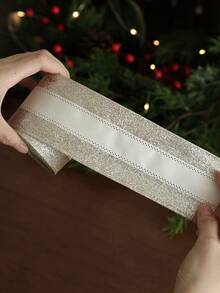 1Roll Christmas Wired Ribbon Champagne Themed Ribbon With Snowflake Merry Christmas Golden Glitter Xmas Ribbon 2.2yards For Christmas Tree Wreath Garland Decor Supplies Holiday Gift Wrapping Home Party Decorations Home Decor Christmas Decorations Room Decor Winter