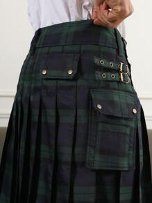 Imported Fashion Scottish Festival Plaid Green Pleated Kilt For Men - Army Green - View 4