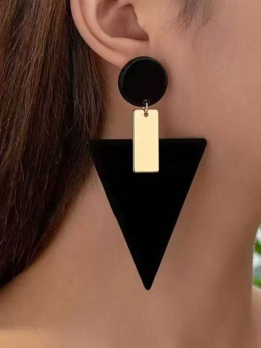 1 Pair Geometric Circle, Square, Triangle Metal Dangle Earrings, Classic European & American Fashion Jewelry
