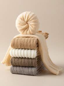 1/4/6 双装女士条纹蕾丝边保暖腿套，休闲过膝长筒腿套，学院风，百搭，秋冬春三季皆宜，Y2K风格，舒适保暖 - 彩色 - 查看 6