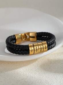 1pc Personalized Engraved Name & Photo Leather Cord Bracelet, Minimalist Black Braided Leather Cord Multi-Name Custom Bracelet With Photo, Stainless Steel Multi-Name Photo Bracelet Gift For Dad, Father's Day, Valentine's Day, Birthday, Anniversary - Multicolor - View 29