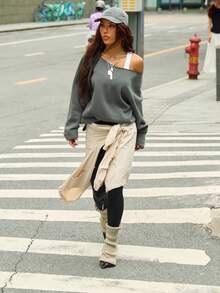 Women's One Shoulder Oversized Sweatshirt - Vintage Off Shoulder Gym Pullover In Moss Green | Casual Sportswear, Loose Fit Drop Shoulder Top For Streetwear & Lounge, Y2K Athleisure Style