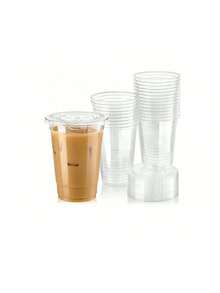 Juego de 50/30/20/10/5 vasos transparentes reutilizables con tapas, adecuados para té con leche, café, bebidas, batidos, aplicables para bodas, fiestas, hogar, barbacoas al aire libre, eventos - transparente - Ver 2