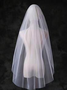 1pc Solid Color Long Simple Elegant Single Layer Bridal Veil, Suitable For Weddings, Soft Mesh Women's Holiday Headpiece Fall Clothes For Women