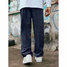 Men's Solid Color Casual Everyday Trousers Men's Streetwear Pants, Boy Friend Gifts, Back To School - 藏蓝色 - 查看 2