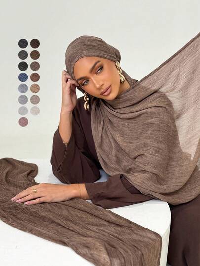 1pc Women's Solid Color Modal Pleated Tassel Scarf, Casual Daily Headscarf, Sun Protection Warm Shawl Hijab For Dress