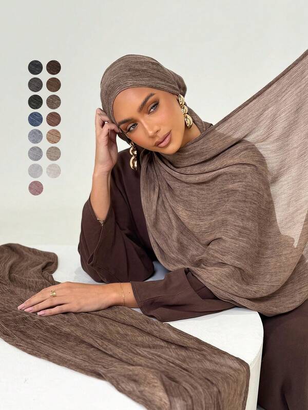 1pc Women's Solid Color Modal Pleated Tassel Scarf, Casual Daily Headscarf, Sun Protection Warm Shawl Hijab
