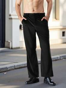 Men's Flared Suit Pants Solid Mid-Rise Bell Bottoms Trousers For Daily Life Party Occasions And More - 黑色 - 查看 2