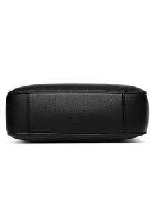 正品品牌女士软皮单肩包，奢华设计师斜挎包，女士休闲手提包，邮差包，工作包 - 黑色 - 查看 8