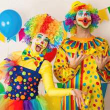 Décoration de Noël, 8 pièces/set Costume de clown pour adultes. Comprend le costume de clown, la perruque, le nez, le masque, le sac de clown, les chaussures et les accessoires de cirque. Costume de carnaval et de fête de cirque pour jouer le rôle de clown mignon et amusant.