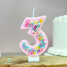 1支数字生日蜡烛，马卡龙色球形蛋糕蜡烛装饰，0-9闪亮粉色数字蜡烛，适用于生日蛋糕、大型节日和派对，深受男孩女孩喜爱 - 彩色 - 查看 16