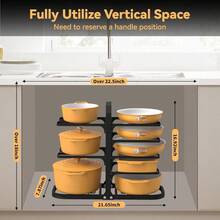 Heavy Duty Pots And Pans Organizer Under Cabinet: 8Tier Adjustable Pot And Pan Organizer Space Saving Pan Organizers Inside Cabinet 21" Kitchen Storage Pot Rack Organizer For Cast Iron Pangift - 16.92吋高 - 查看 6