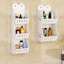 1 pezzo Mensola da parete per il bagno senza foratura per gel doccia e cosmetici, organizer a due ripiani con ganci, accessori per il bagno - Multicolore - Visualizzare 2