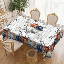 1pc Autumn Tablecloth, Vintage Farmhouse Tablecloth - Blue Pumpkin Pattern, Blue/Orange/Beige Plaid Border, Rectangular Polyester Dining Table Cover, Suitable For Thanksgiving, Harvest Party, Autumn Home Decor - Indoor/Outdoor Easy Clean, Durable Fabric, Rustic Theme, Essential For Holiday Hosts