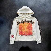 Men's Street Casual Hoodie Printed With Rhinestones, Long Sleeved Pullover Hoodie, Retro Jacket, Street Y2k - trắng - Xem 2