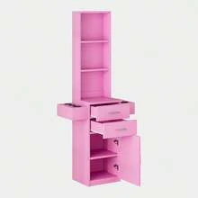 Hombck Salon Station For Hair Stylist, Salon Station With Barber Cabinet, Hair Stations Equipment Hair Dryer Holder, Drawers, Storage Cabinet For Hair Styling, White/ Black/ Pink - 粉色 - 查看 8