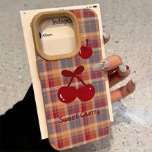 Funda para phone con diseño de cuadros y cerezas. Compatible con phone 15 Plus, 16 Pro, 14, XS, 13, 12 y 11. Piel sintética suave. - Colores mixtos 1 - Ver 1