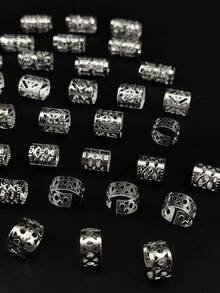 40件合金发饰，适用于编发，各种发夹，可调节金属金色编发圈，无需耳洞的夹式耳环，女孩编发装饰 - 銀色 - 查看 6