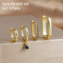 Bộ 4 khuyên tai tròn vuông màu vàng mới cho một bên tai dành cho nữ, khuyên tai xỏ khuyên kiểu Punk Rock tối giản, mạ vàng 18K - Bộ bông tai 4 chiếc - Xem 5