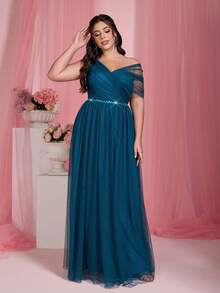 Mgiacy、新品、单肩、不对称、亮片、优雅、大码伴娘礼服、腰带、覆盖、网眼、A 字裙、适合、毕业、婚礼嘉宾、派对礼服、婚礼嘉宾礼服、晚礼服 - 水鴨藍 - 查看 5