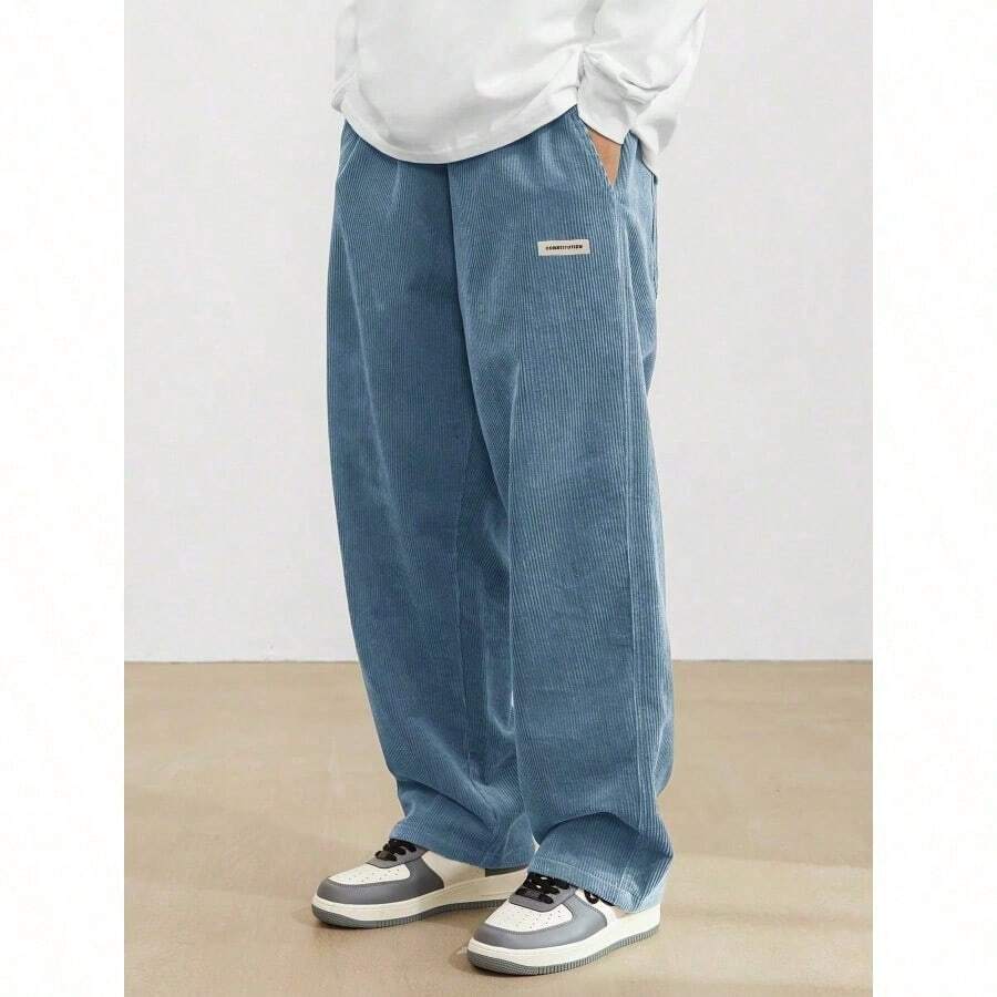 Men's Solid Color Casual Everyday Trousers Men's Streetwear Pants, Boy Friend Gifts, Back To School - 淺藍色 - 查看 1