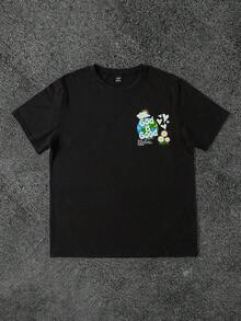Camiseta de manga corta con cuello redondo y estampado de letras y corazones para hombres Noixe, moda de verano para hombres, estampado suelto - Negro - Ver 10