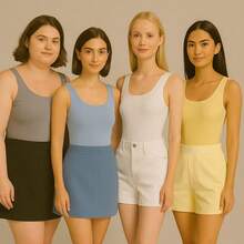 Kit 4 Bory Bodi Leotard Tank Top Thick Strap Casual Second Skin Fashion Women's Female P M G GG - 灰色/藍色/黃色/白色 - 查看 2