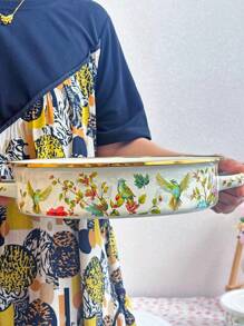 1 Set Enamel Shallow Dish With Plastic Lid, Can Be Used As Plate, Food Storage Tray, Baking Tray, Available In Multiple Colors, Ideal Gift For Elders - Multicolor - View 9