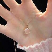 1PC Cherry Blossom Pink Pendant Necklace Female Luxury Clavicle Chain Oval Shape Pendant Necklace Jewelry Gift - 粉色 - 查看 5